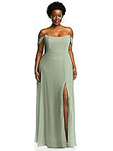 Alt View 1 Thumbnail - Sage Off-the-Shoulder Basque Neck Maxi Dress with Flounce Sleeves