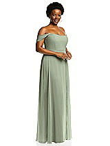 Alt View 2 Thumbnail - Sage Off-the-Shoulder Basque Neck Maxi Dress with Flounce Sleeves