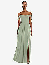 Front View Thumbnail - Sage Off-the-Shoulder Basque Neck Maxi Dress with Flounce Sleeves