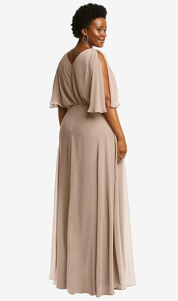 Back View - Topaz V-Neck Split Sleeve Blouson Bodice Maxi Dress