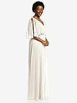 Side View Thumbnail - Ivory V-Neck Split Sleeve Blouson Bodice Maxi Dress