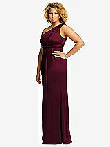 Side View Thumbnail - Cabernet One-Shoulder Draped Twist Empire Waist Trumpet Gown