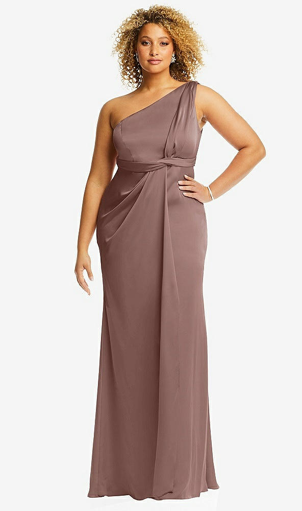 Front View - Sienna One-Shoulder Draped Twist Empire Waist Trumpet Gown