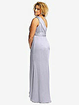 Rear View Thumbnail - Silver Dove One-Shoulder Draped Twist Empire Waist Trumpet Gown