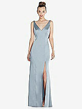 Rear View Thumbnail - Mist Draped Cowl-Back Princess Line Dress with Front Slit