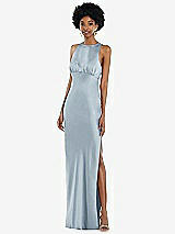 Front View Thumbnail - Mist Jewel Neck Sleeveless Maxi Dress with Bias Skirt