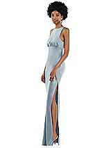 Side View Thumbnail - Mist Jewel Neck Sleeveless Maxi Dress with Bias Skirt