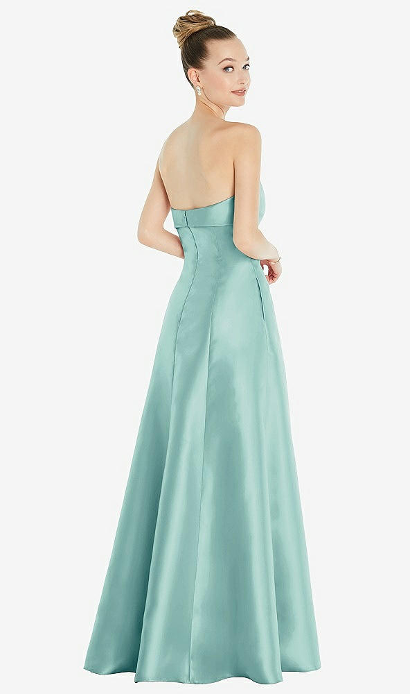 Back View - Coastal Bow Cuff Strapless Satin Ball Gown with Pockets