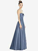 Side View Thumbnail - Larkspur Blue Bow Cuff Strapless Satin Ball Gown with Pockets