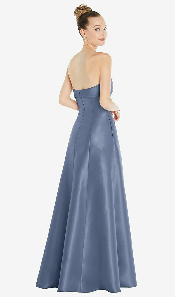 Back View - Larkspur Blue Bow Cuff Strapless Satin Ball Gown with Pockets