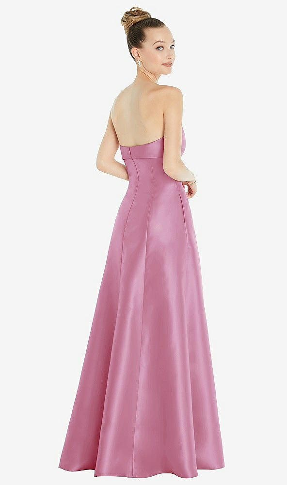 Back View - Powder Pink Bow Cuff Strapless Satin Ball Gown with Pockets