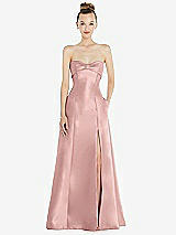 Front View Thumbnail - Rose Bow Cuff Strapless Satin Ball Gown with Pockets