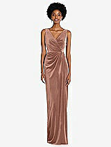 Front View Thumbnail - Tawny Rose Draped Skirt Faux Wrap Velvet Maxi Dress