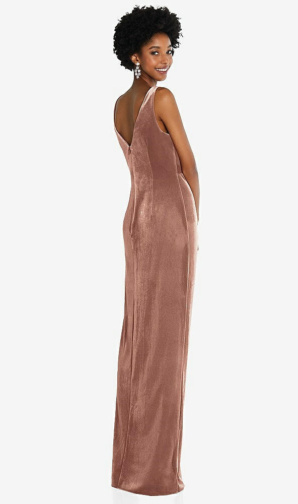 Back View - Tawny Rose Draped Skirt Faux Wrap Velvet Maxi Dress