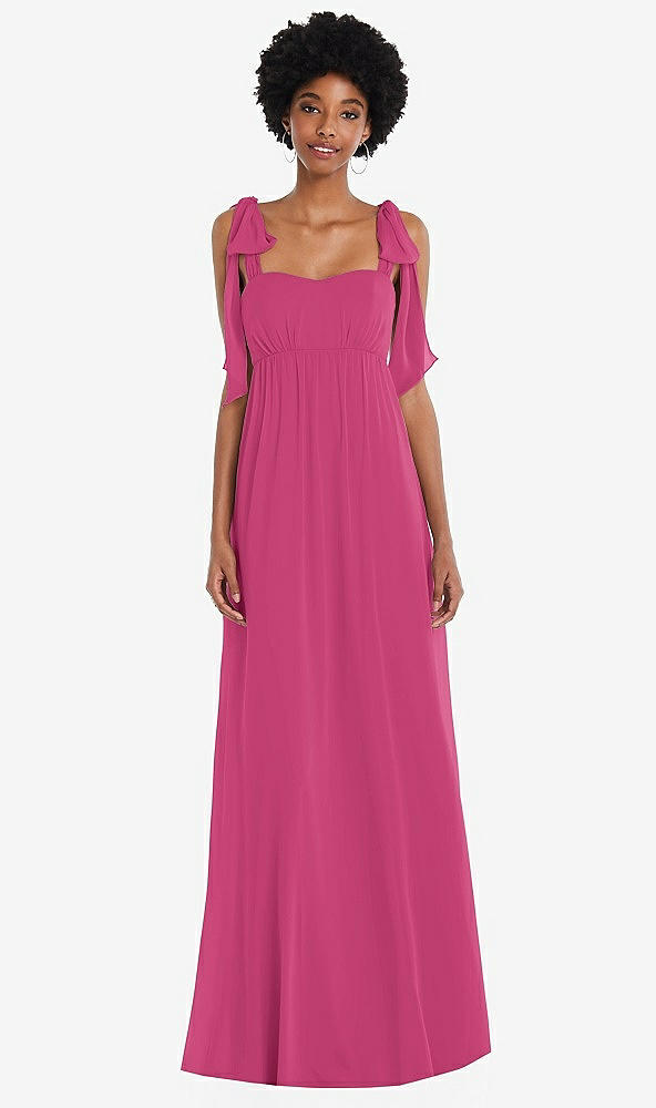 Front View - Tea Rose Convertible Tie-Shoulder Empire Waist Maxi Dress