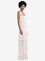 Side View Thumbnail - Watercolor Print Convertible Tie-Shoulder Empire Waist Maxi Dress