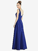 Rear View Thumbnail - Cobalt Blue Sleeveless Square-Neck Princess Line Gown with Pockets