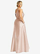 Rear View Thumbnail - Cameo One-Shoulder Satin Gown with Draped Front Slit and Pockets