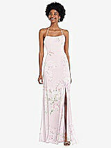 Alt View 1 Thumbnail - Watercolor Print Scoop Neck Convertible Tie-Strap Maxi Dress with Front Slit