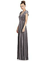 Side View Thumbnail - Caviar Gray Cap Sleeve Faux Wrap Velvet Maxi Dress with Pockets