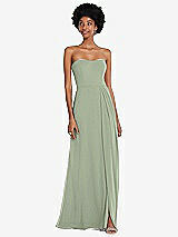 Front View Thumbnail - Sage Strapless Sweetheart Maxi Dress with Pleated Front Slit 