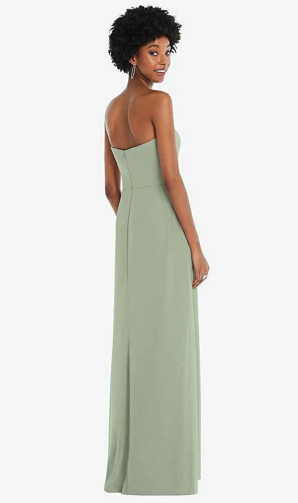 Back View - Sage Strapless Sweetheart Maxi Dress with Pleated Front Slit 