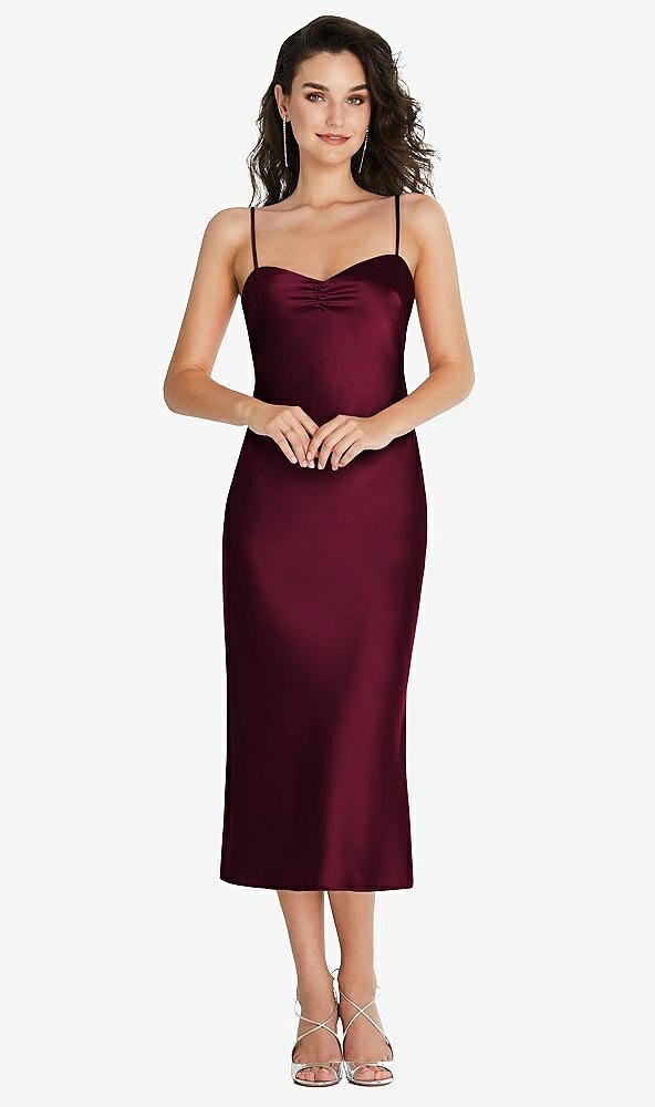 Front View - Cabernet Open-Back Convertible Strap Midi Bias Slip Dress