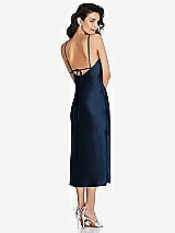 Rear View Thumbnail - Midnight Navy Open-Back Convertible Strap Midi Bias Slip Dress