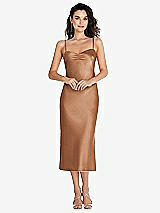 Front View Thumbnail - Toffee Open-Back Convertible Strap Midi Bias Slip Dress