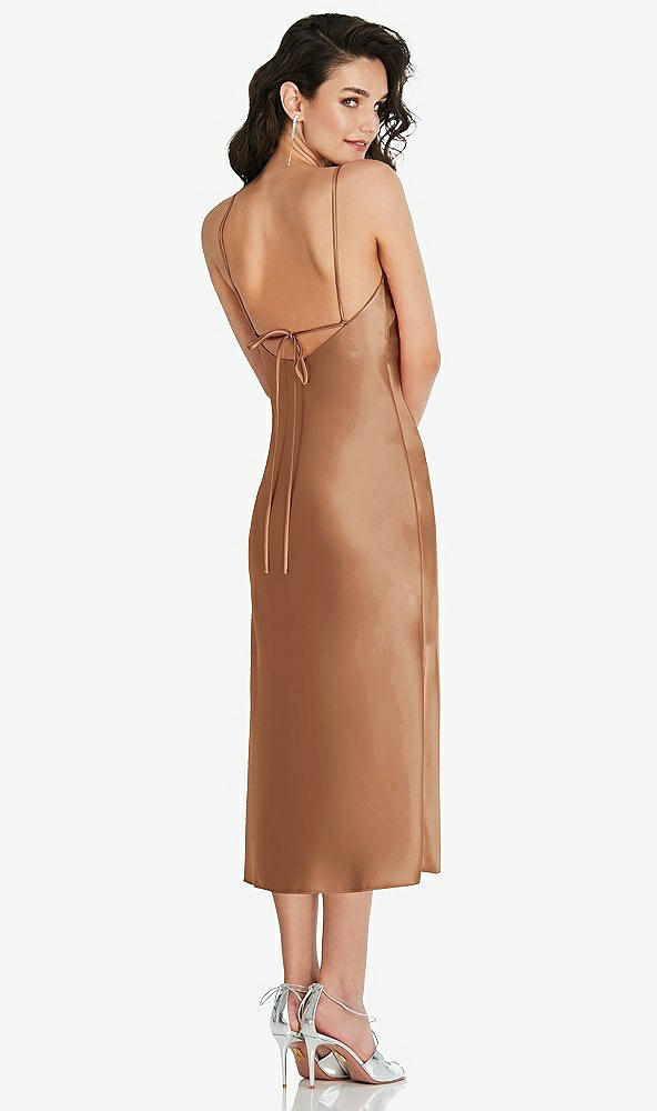 Back View - Toffee Open-Back Convertible Strap Midi Bias Slip Dress