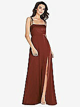 Alt View 1 Thumbnail - Auburn Moon Skinny Tie-Shoulder Satin Maxi Dress with Front Slit