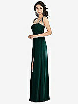 Side View Thumbnail - Evergreen Skinny Tie-Shoulder Satin Maxi Dress with Front Slit