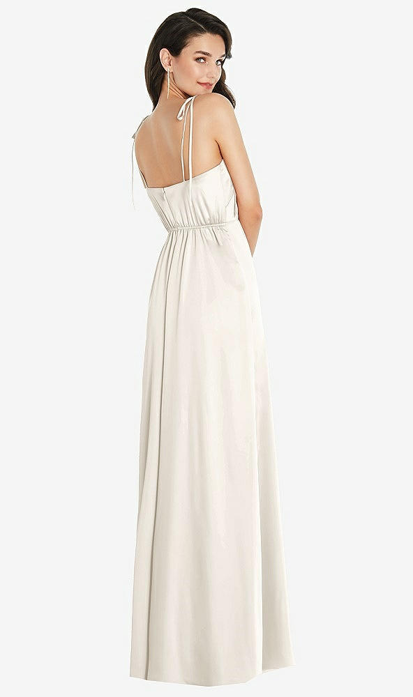 Back View - Ivory Skinny Tie-Shoulder Satin Maxi Dress with Front Slit