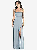 Front View Thumbnail - Mist Skinny Tie-Shoulder Satin Maxi Dress with Front Slit