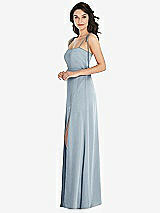 Side View Thumbnail - Mist Skinny Tie-Shoulder Satin Maxi Dress with Front Slit