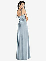 Rear View Thumbnail - Mist Skinny Tie-Shoulder Satin Maxi Dress with Front Slit