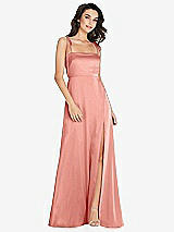 Alt View 1 Thumbnail - Rose Skinny Tie-Shoulder Satin Maxi Dress with Front Slit