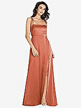 Alt View 1 Thumbnail - Terracotta Copper Skinny Tie-Shoulder Satin Maxi Dress with Front Slit