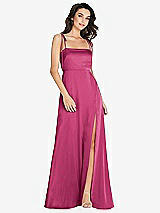 Alt View 1 Thumbnail - Tea Rose Skinny Tie-Shoulder Satin Maxi Dress with Front Slit