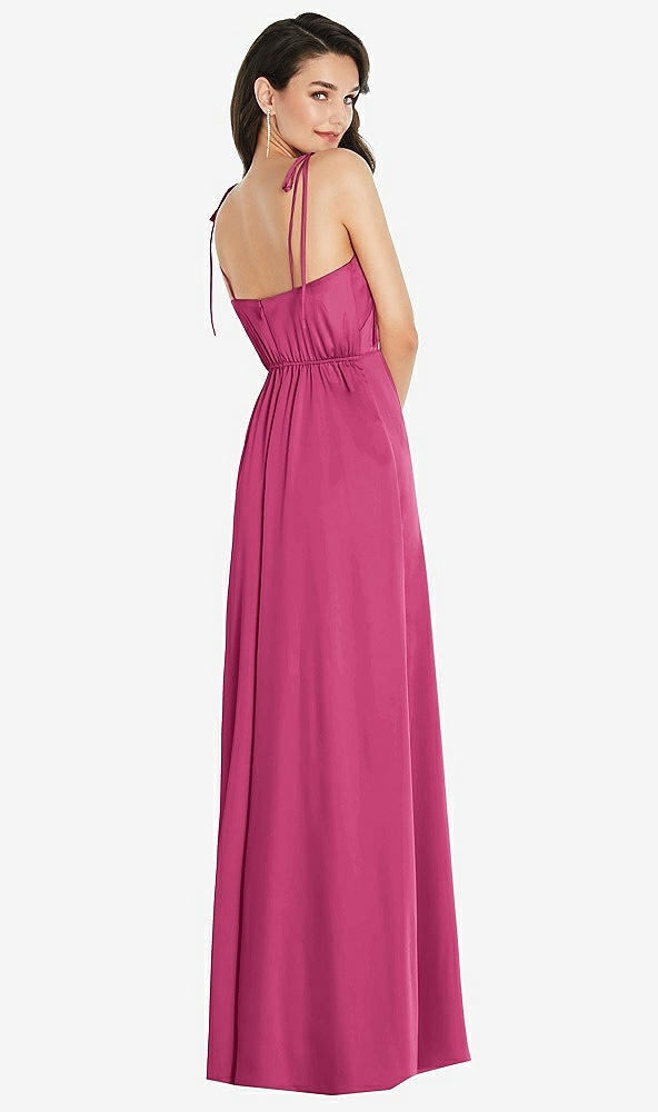 Back View - Tea Rose Skinny Tie-Shoulder Satin Maxi Dress with Front Slit