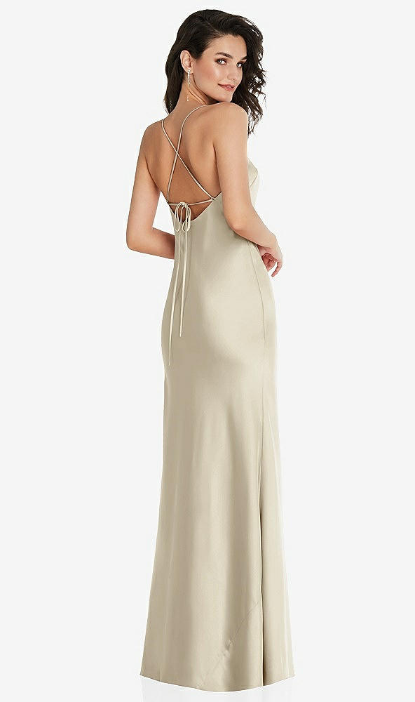 Back View - Champagne Open-Back Convertible Strap Maxi Bias Slip Dress