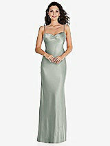 Front View Thumbnail - Willow Green Open-Back Convertible Strap Maxi Bias Slip Dress