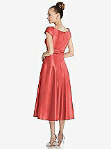 Rear View Thumbnail - Perfect Coral Cap Sleeve Faux Wrap Satin Midi Dress with Pockets