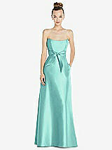 Front View Thumbnail - Coastal Basque-Neck Strapless Satin Gown with Mini Sash