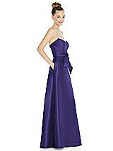 Side View Thumbnail - Grape Basque-Neck Strapless Satin Gown with Mini Sash