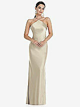 Front View Thumbnail - Champagne Diamond Halter Bias Maxi Slip Dress with Convertible Straps