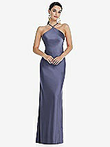 Front View Thumbnail - French Blue Diamond Halter Bias Maxi Slip Dress with Convertible Straps