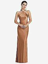 Front View Thumbnail - Toffee Diamond Halter Bias Maxi Slip Dress with Convertible Straps