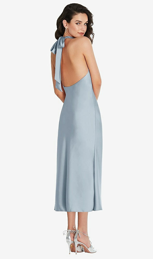 Back View - Mist Scarf Tie High-Neck Halter Midi Slip Dress