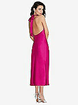 Rear View Thumbnail - Think Pink Scarf Tie High-Neck Halter Midi Slip Dress